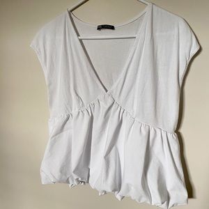 Zara White V Neck T shirt Fashionable Top